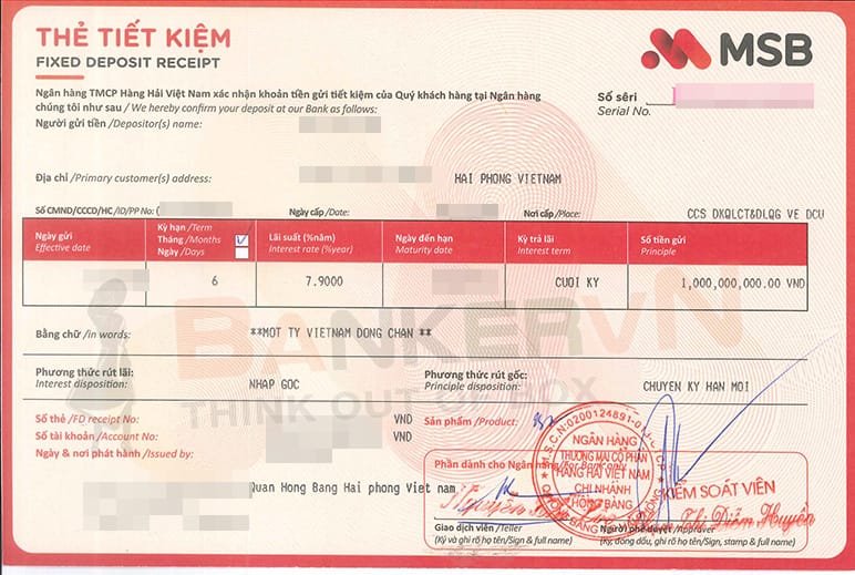 Sổ tiết kiệm ngân hàng MSB