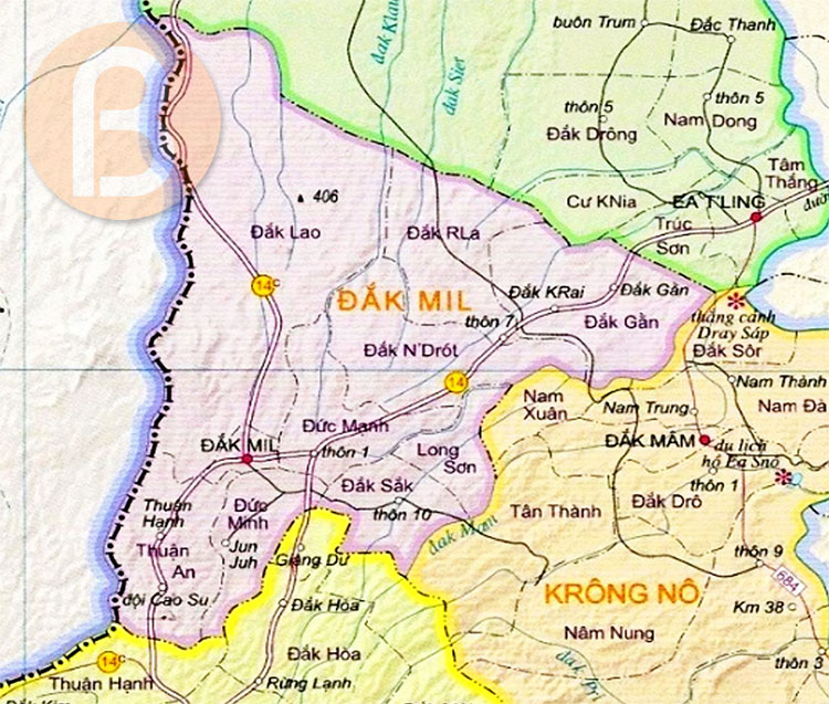 Bản đồ hành chính huyện Đắk Mil