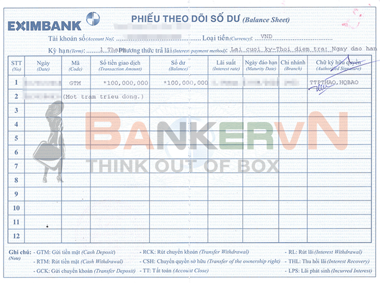 Nội dung sổ tiết kiệm ngân hàng EximBank