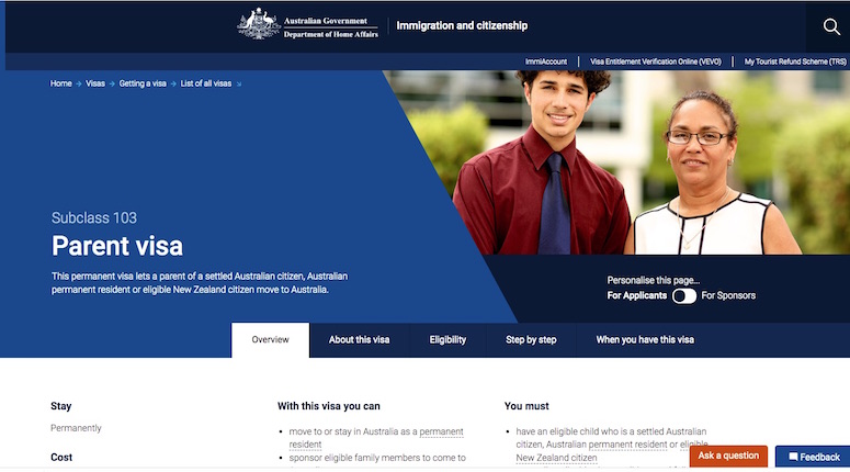 Visa 103 Úc - Bảo lãnh ba mẹ không cần đóng góp