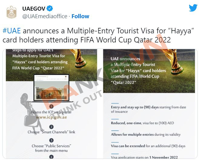 Visa nhập cảnh nhiều lần UAE cho chủ thẻ Hayya tham dự World Cup 2022