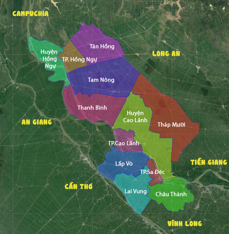 Bản đồ các huyện Đồng Tháp mới nhất