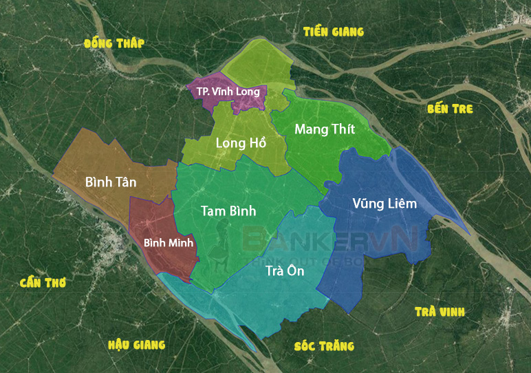 Bản đồ các huyện của tỉnh Vĩnh Long mới nhất