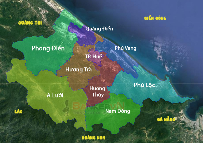 Bản đồ các huyện Thừa Thiên Huế mới nhất